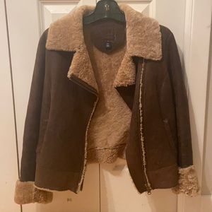 Vintage Aviation Brown leather and Beige Shearling GAP  jacket in size SMALL